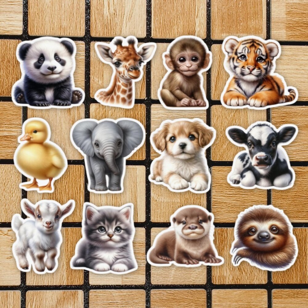 Baby Animal Sticker Pack of 12 Vinyl Stickers Waterproof Die Cut Sticker Set